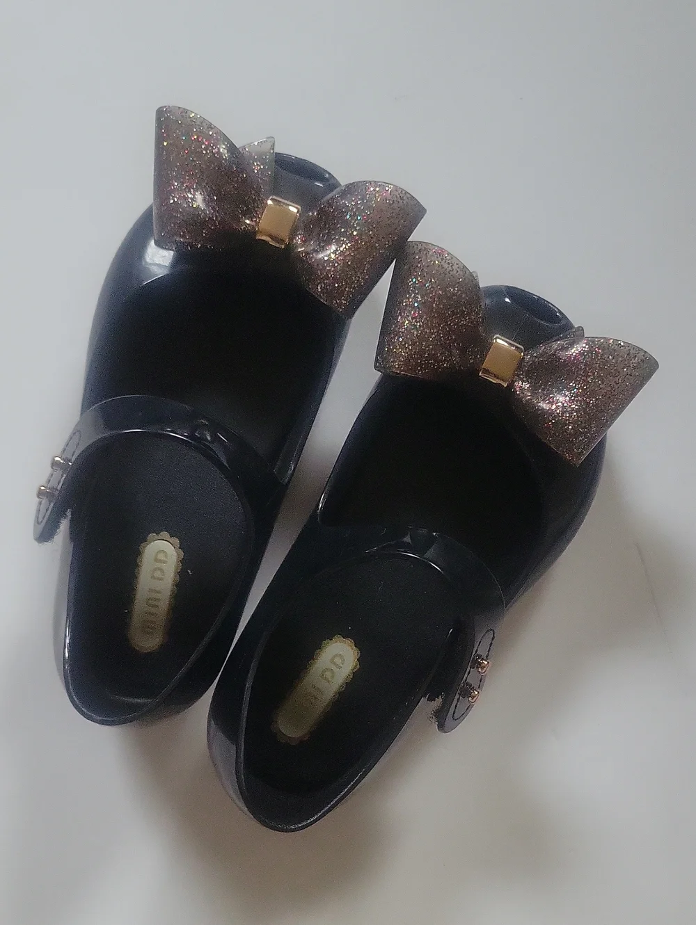 MINI DD Black Patent Girls Mary Jane Flats with Glitter Bow